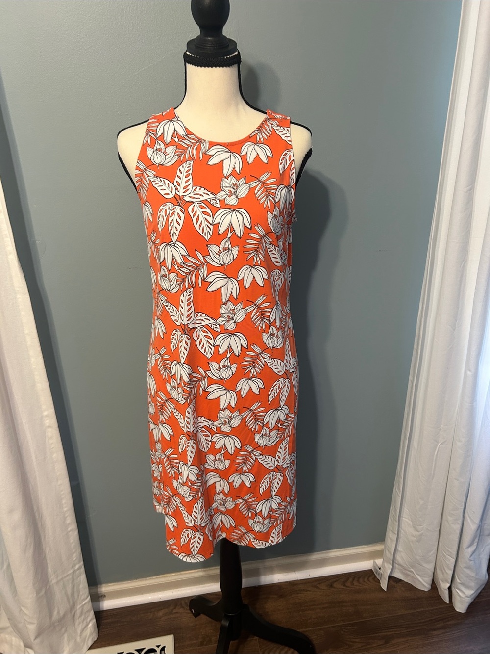 Talbots Orange Floral Sleeveless Midi Dress